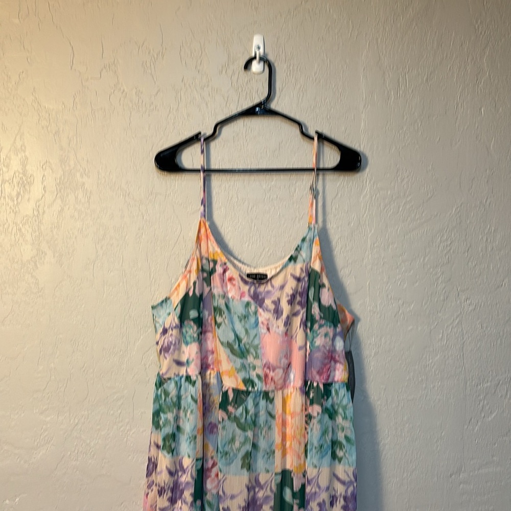 Lane Bryant Pink and Green Spaghetti Strap Maxi Sundress Tiered Floral Size 24 - Picture 4 of 12